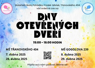 Dny otevřených dveří pro rodiče nově příchozích dětí.